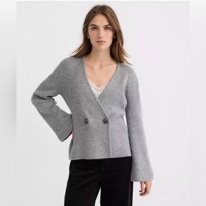 LOFT Gray Women’s Petite Ribbed Double Button Sweater Cardigan Jacket - Size XXS